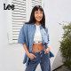 Lee25 spring and summer new loose version stand collar tentacle medium light blue women's short-sleeved denim shirt LWT009857207
