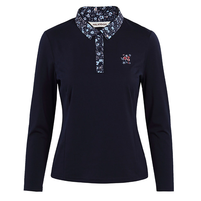 Milanden middle-aged and elderly mother's wear 2025 new autumn fashion embroidered lapel T-shirt women's long-sleeved top trendy