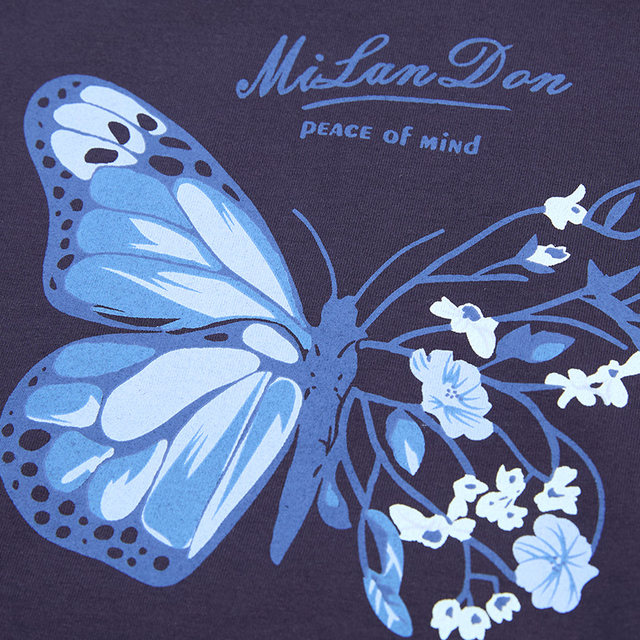 Milanden middle-aged and elderly mother's clothing 2025 autumn new round neck fashionable butterfly print T-shirt women's long-sleeved thick