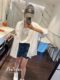 Zhiyan South Korea imported loose casual trendy pure white black cartoon printed mid-length long-sleeved shirt jacket