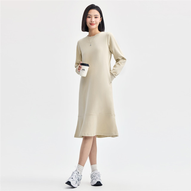 Giordano skirt for women new double-sided cloth solid color simple style fish tail skirt half turtleneck dress for women 13464764