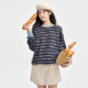 Giordano jacket for women fashionable color-blocking colorful striped velvet pullover loose round neck sweatshirt for women 18324510