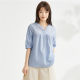 Giordano bubble shirt for women summer pure cotton woven V-neck pleated fashionable age-reducing short-sleeved striped shirt 18343703