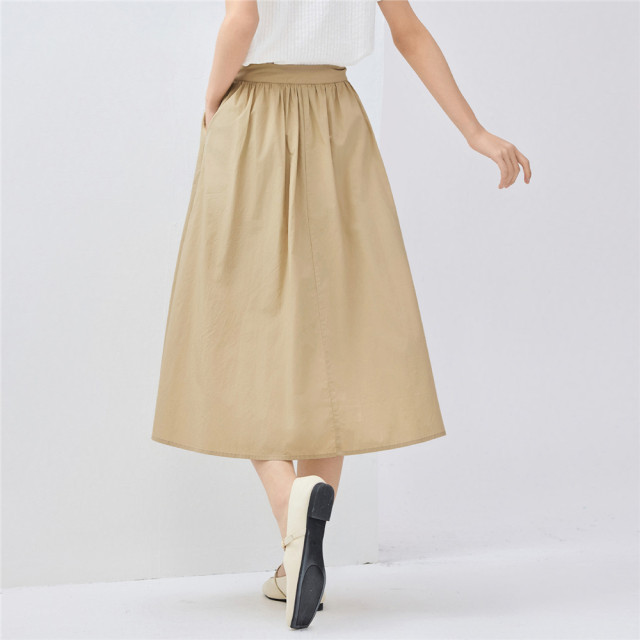 Giordano skirt for women's new summer literary style pure color pure cotton poplin pleated a-line skirt 05465086