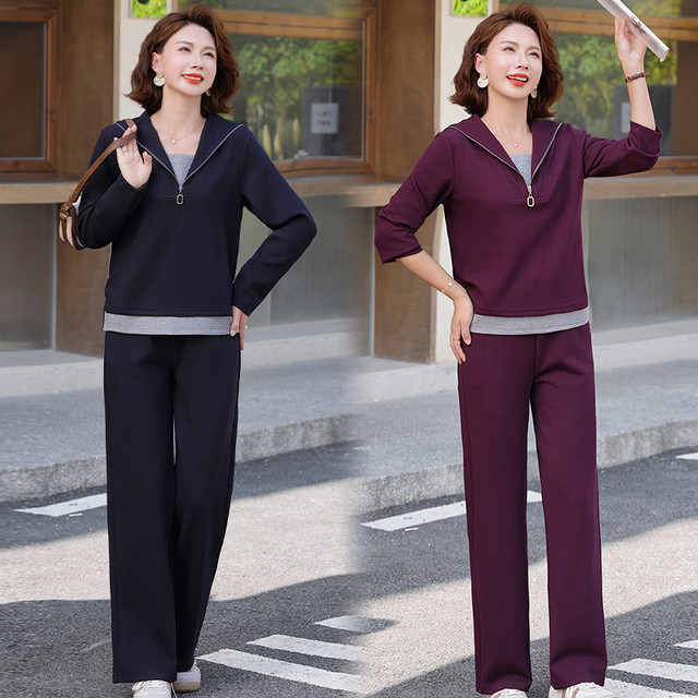 Middle-aged and elderly mothers spring and autumn new hooded zipper sweatshirt suit women's loose slimming versatile casual pants two-piece set