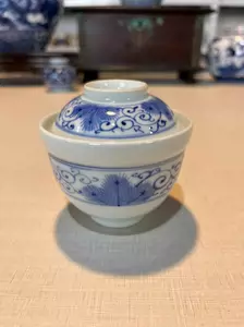 グリーン・ホワイト系 完成品♪ 中国 青花瓜形蓋物（印合） f2230528