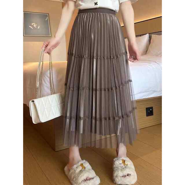 New autumn and winter high-waisted and versatile slim mesh lace spliced ​​skirt customized for women
