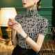 2021 autumn turtleneck lace base shirt for women for women short-sleeved slim fit inside letters fashionable half-sleeved top European station
