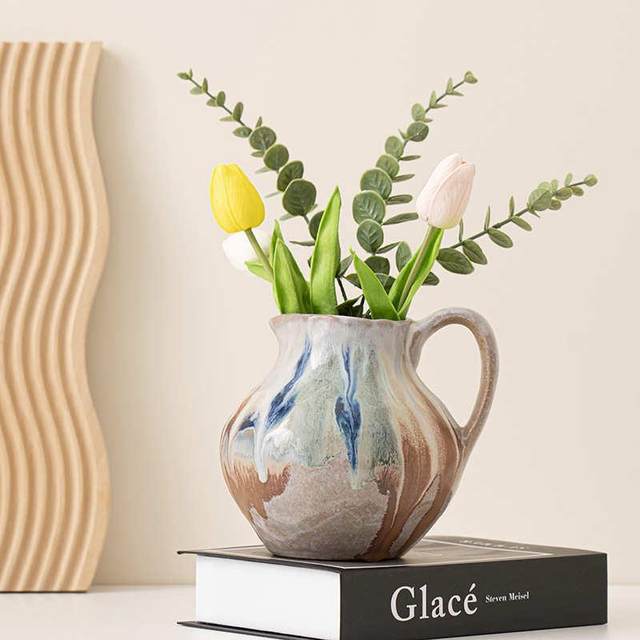 Lemeng Nordic Pastoral Style Ceramic Vase Creative Retro Features Home Gardening Flower Pot Ornaments Dining Table