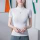Half turtle neck double-layer mesh T-shirt for women short-sleeved slim 2024 summer new solid color versatile women stand-up collar shirt
