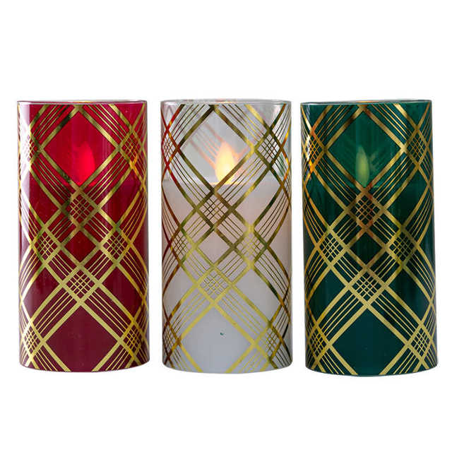 
Hot stamping decal aristocratic plaid pattern glass paraffin home gardening atmosphere candle light LED electronic candle light