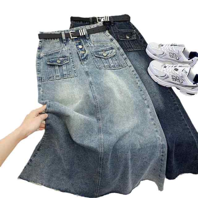 Retro blue buttons Design Senior Skirt Women's Mid -length high -waist A -line skirt 2025 New denim skirt ins