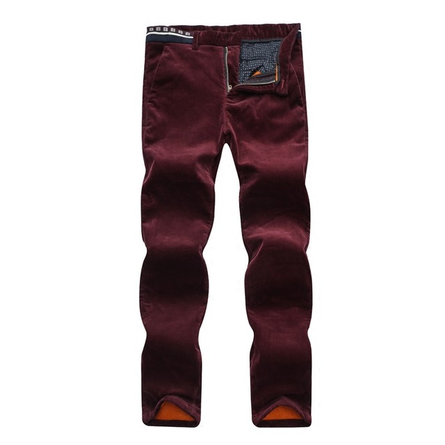 Autumn and winter corduroy men's pants winter men's casual pants plus velvet thickened strip velvet pants slim-fitting small feet long pants men