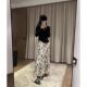 Retro champagne golden print velvet skirt women autumn and winter mid -length A -line skirt high waist and thin large umbrella skirt