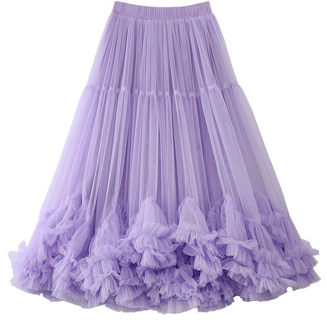 Mesh large skirt for women 2024 autumn and winter retro splicing dance skirt elastic waist fairy skirt fluffy skirt