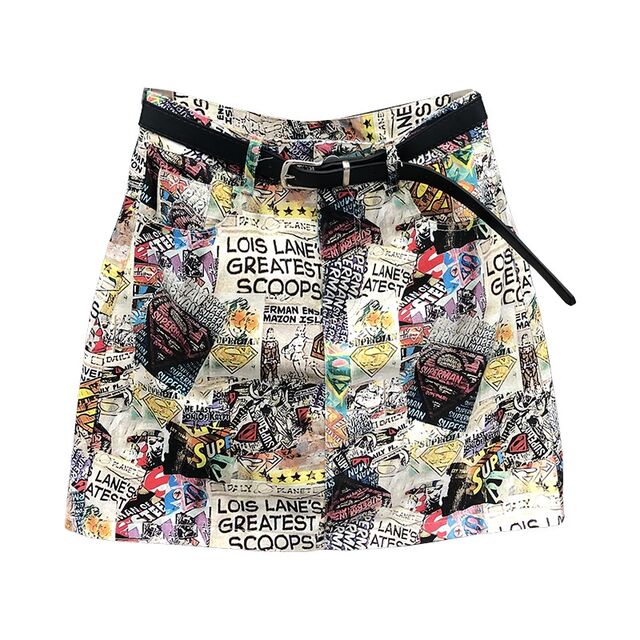 
2025 summer new Hong Kong style retro printed high-waist denim skirt for women casual and versatile A-line hip short skirt