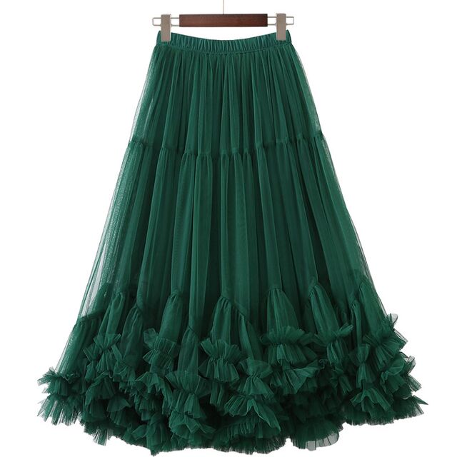 Mesh large skirt for women 2024 autumn and winter retro splicing dance skirt elastic waist fairy skirt fluffy skirt