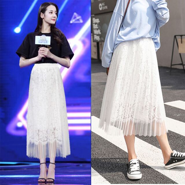 Large -size gauze skirt in the half -body skirt in the half -body skirt, white fair fairy nets skirt, autumn and winter, thin and drooping, covered with lace pleated skirt
