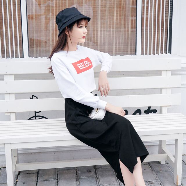 versatile mid-length half-body new slit long skirt black skirt 2024 half-skirt high-waisted skirt women's step
