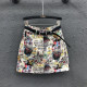 
2025 summer new Hong Kong style retro printed high-waist denim skirt for women casual and versatile A-line hip short skirt
