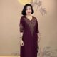 Autumn and winter high-end mother's wear V-neck knitted dress loose belly-covering large size mid-length sweater dress with three-quarter sleeves