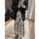 Retro champagne golden print velvet skirt women autumn and winter mid -length A -line skirt high waist and thin large umbrella skirt