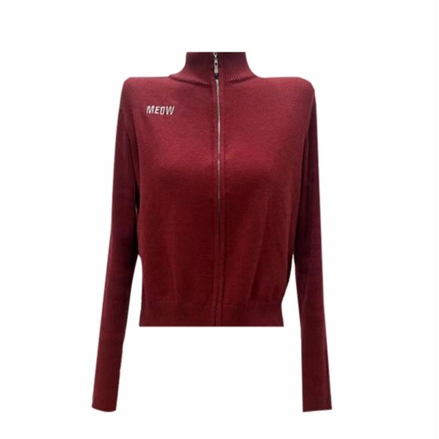 Christmas red half turtleneck zipper sweater cardigan for women 2024 new autumn and winter slim short knitted jacket
