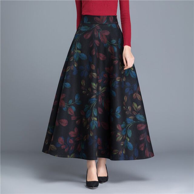 Half-length skirt A-line high-waisted mother skirt temperament skirt zipper autumn and winter sling skirt retro women's pattern skirt