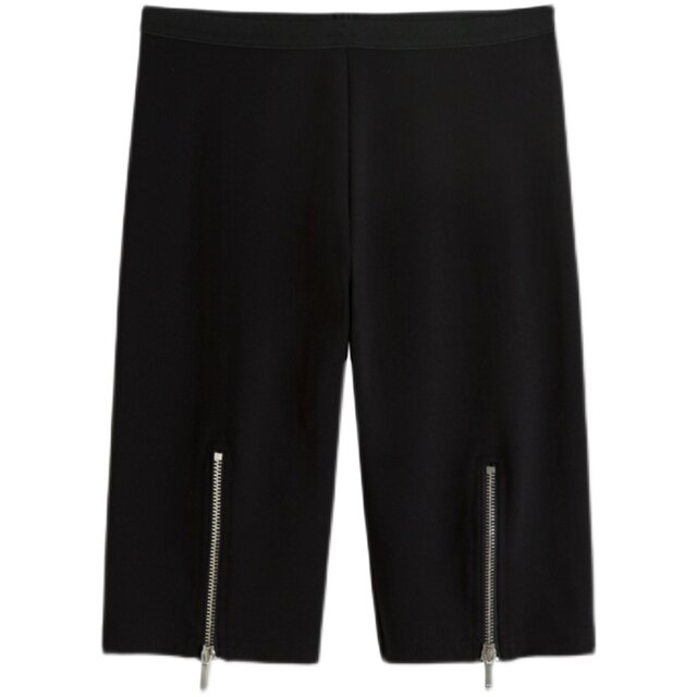 Black slit zipper tight sports shorts for women with high waist thin style cropped pants summer casual riding pants
