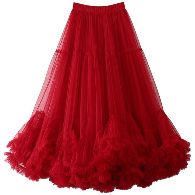 Mesh large skirt for women 2024 autumn and winter retro splicing dance skirt elastic waist fairy skirt fluffy skirt