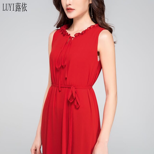 Sweet chiffon sleeveless dress for spring and summer new high-waisted lace collar sweet chiffon sleeveless dress slim butterfly lace-up skirt