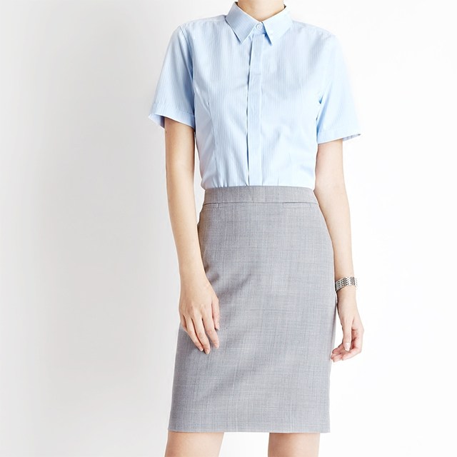 OFFIY professional shirt women's short-sleeved summer blue white civil servant interview formal wear temperament slim shirt large size