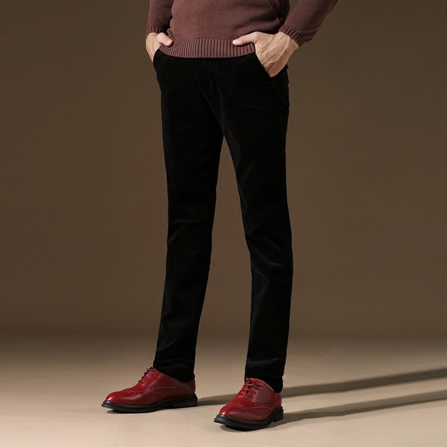 Autumn and winter corduroy men's pants winter men's casual pants plus velvet thickened strip velvet pants slim-fitting small feet long pants men