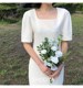 < -Cloves> Korean retro French literary dress, traveling, photographed light wedding dress white dress, wedding bride

