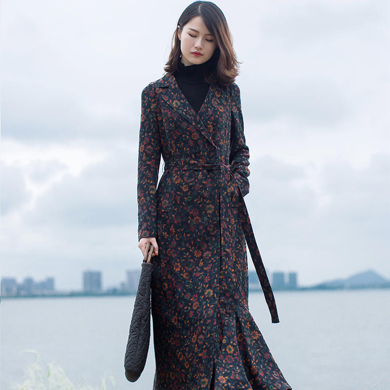 心生意绢纺香云纱双层真丝鱼尾风衣