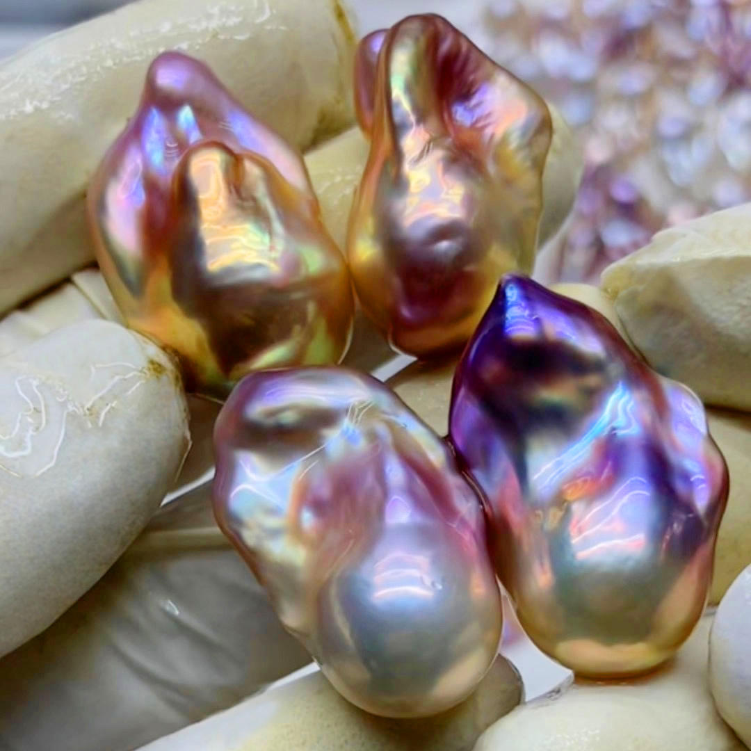 直播淡水珍珠巴洛克极光炫彩镜面阿飘天使小怪兽异形大巴活体开蚌