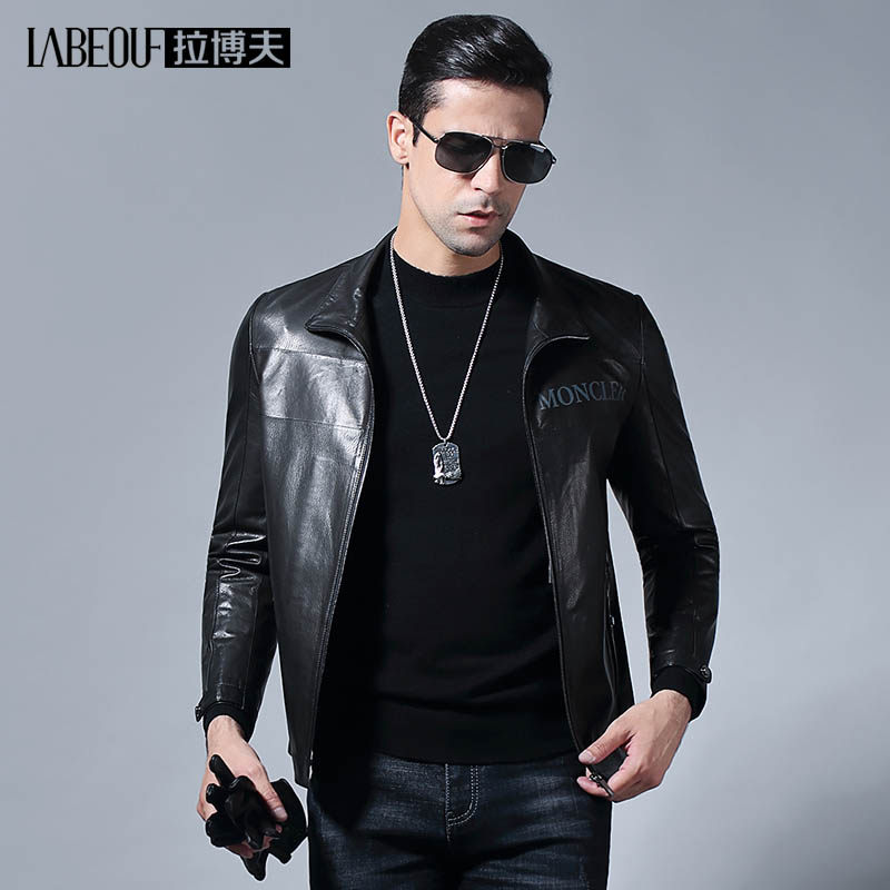 LaBov leather mens goatskin leather rip-off mid-length jacket middle-aged winter business casual jacket