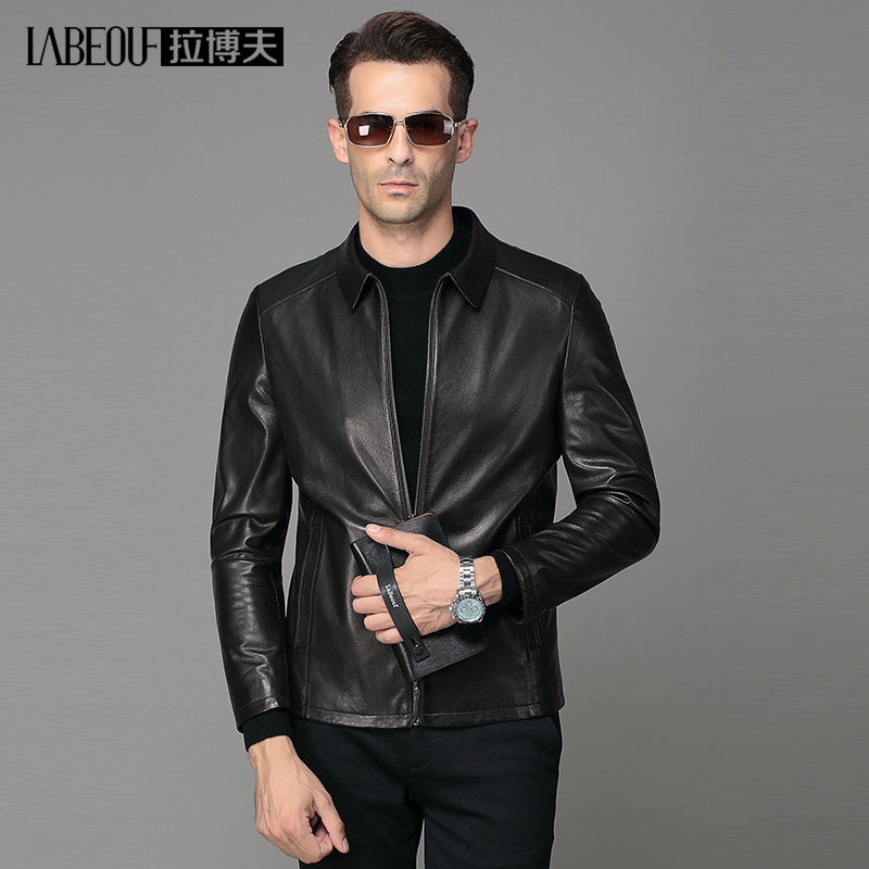 LaBeouf LaBeouf leather mens goatskin jacket with a short collared mens mid-life jacket