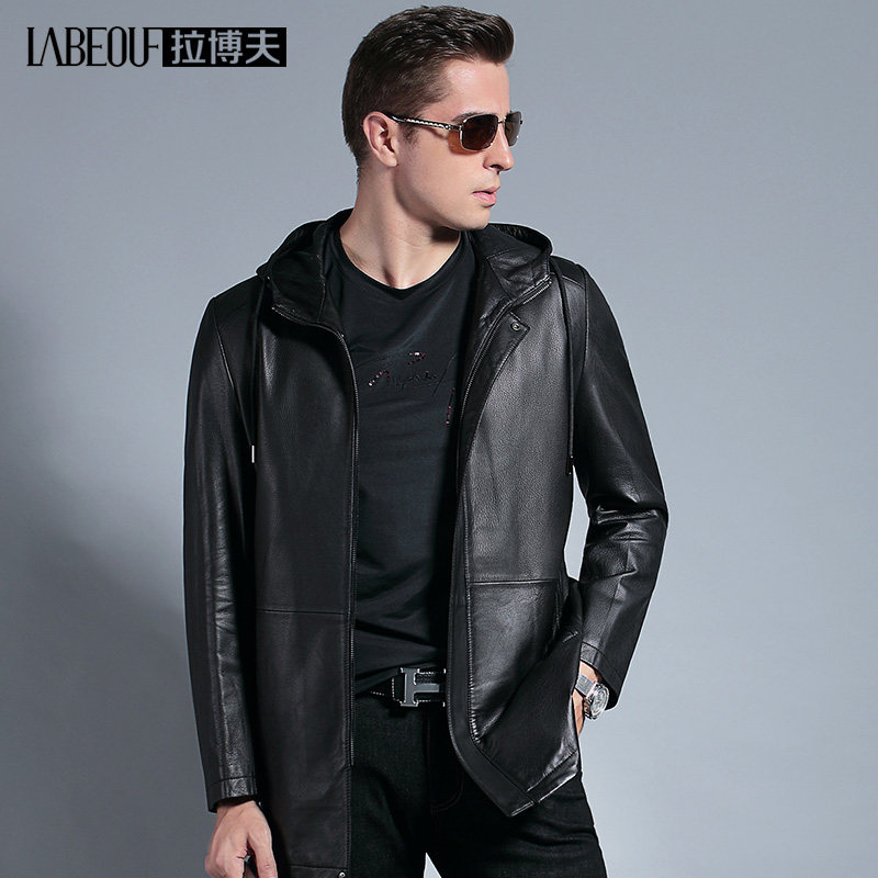 LaBov medium-length sheepskin leather mens jacket mens middle-age locomotive jacket mens wear