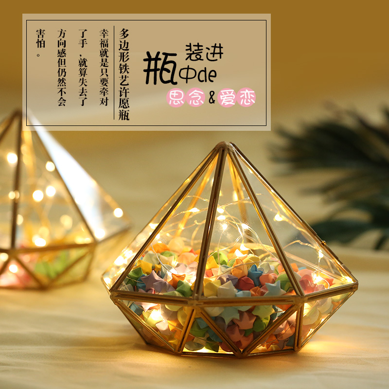 Wishing the bottle starry night light lucky star origami stacked five-pointed star finished cellophane crane wish birthday gift