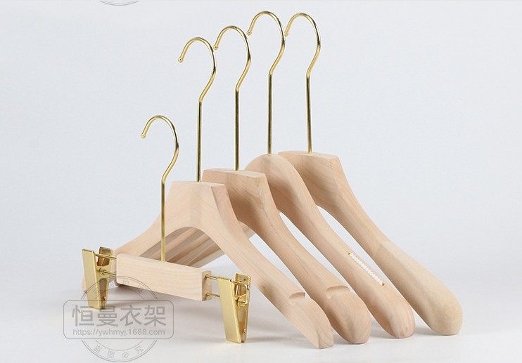 Korean version of clothing store gold hanger original wood-colored paintless hanger clothes support mens and womens childrens clothing shop pants clip Korean