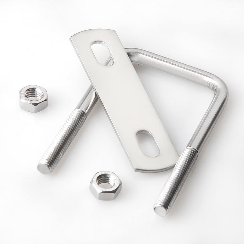 304不锈钢方形螺丝u型方卡管卡u型螺栓带挡板直角螺栓方型卡抱箍