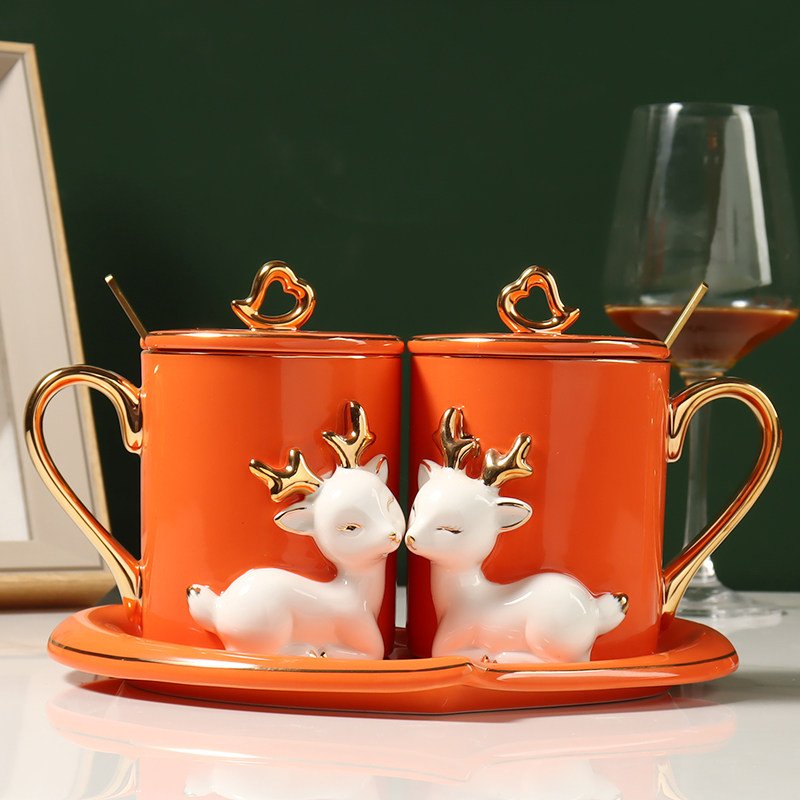 Couple cup a pair of high-end exquisite wedding birthday gift creative practical gift mug home ceramic cup