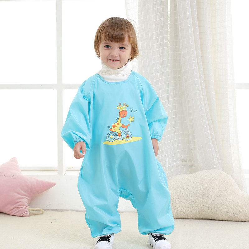Baby meal cover jumpsuit waterproof clothing baby crawler clothing children long-sleeved reverse clothing resistant to dirty spring and autumn outer clothing