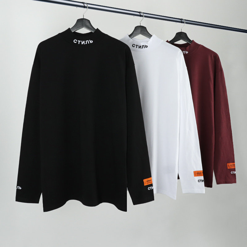 Heron Preston crane long-sleeved HP mid-high-neck embroidered t-shirt T-shirt FOG high street trend