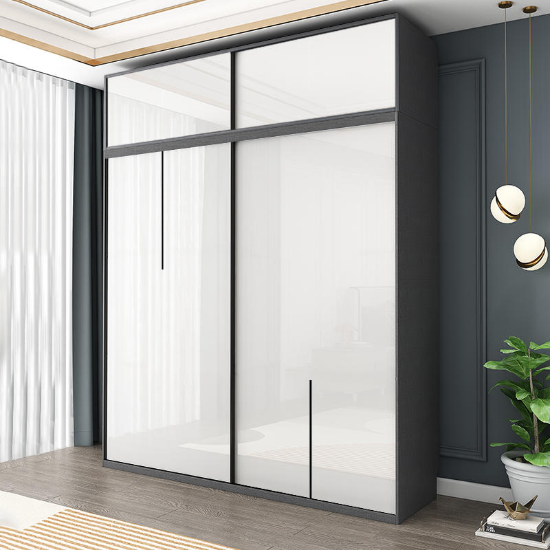 衣柜推拉门家用卧室现代简约小户型轻奢亮光白色滑移门北欧大衣橱