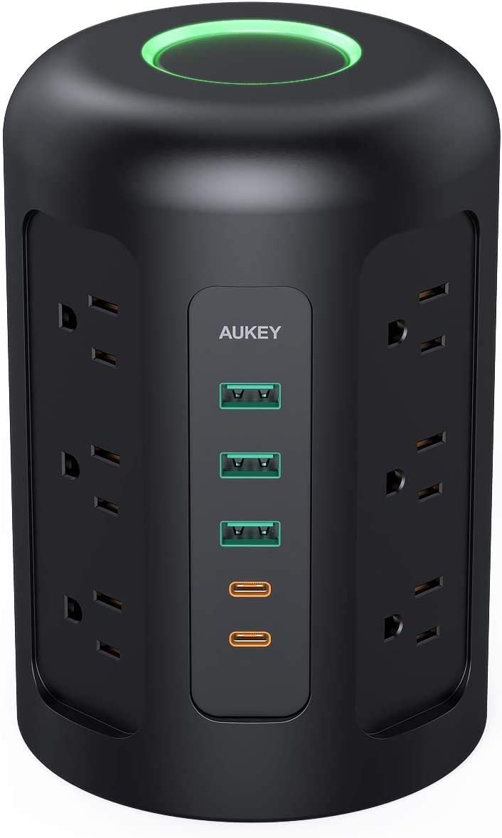 AUKEY power tower PA-S24 2 USB C ports 3 USB ports 12 sockets 5 feet