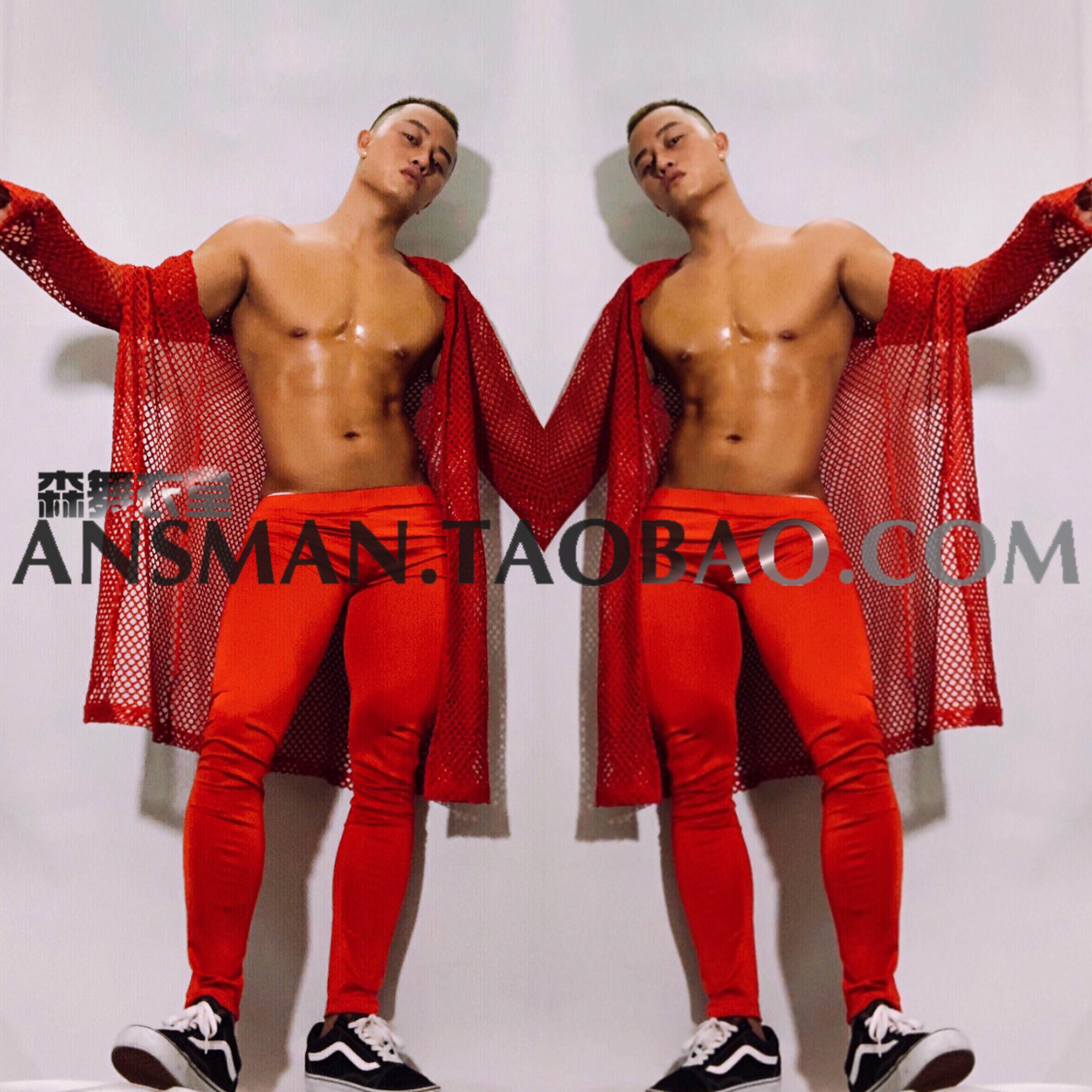 GOGO Atmospheric Bar Nightclub ds Men Perform Costume Red Party Perspective Sexy Costume