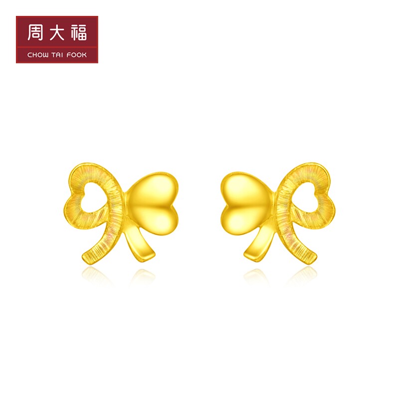 The new Chow Dafu jewelry bow-foot gold and gold studs are priced EOF323