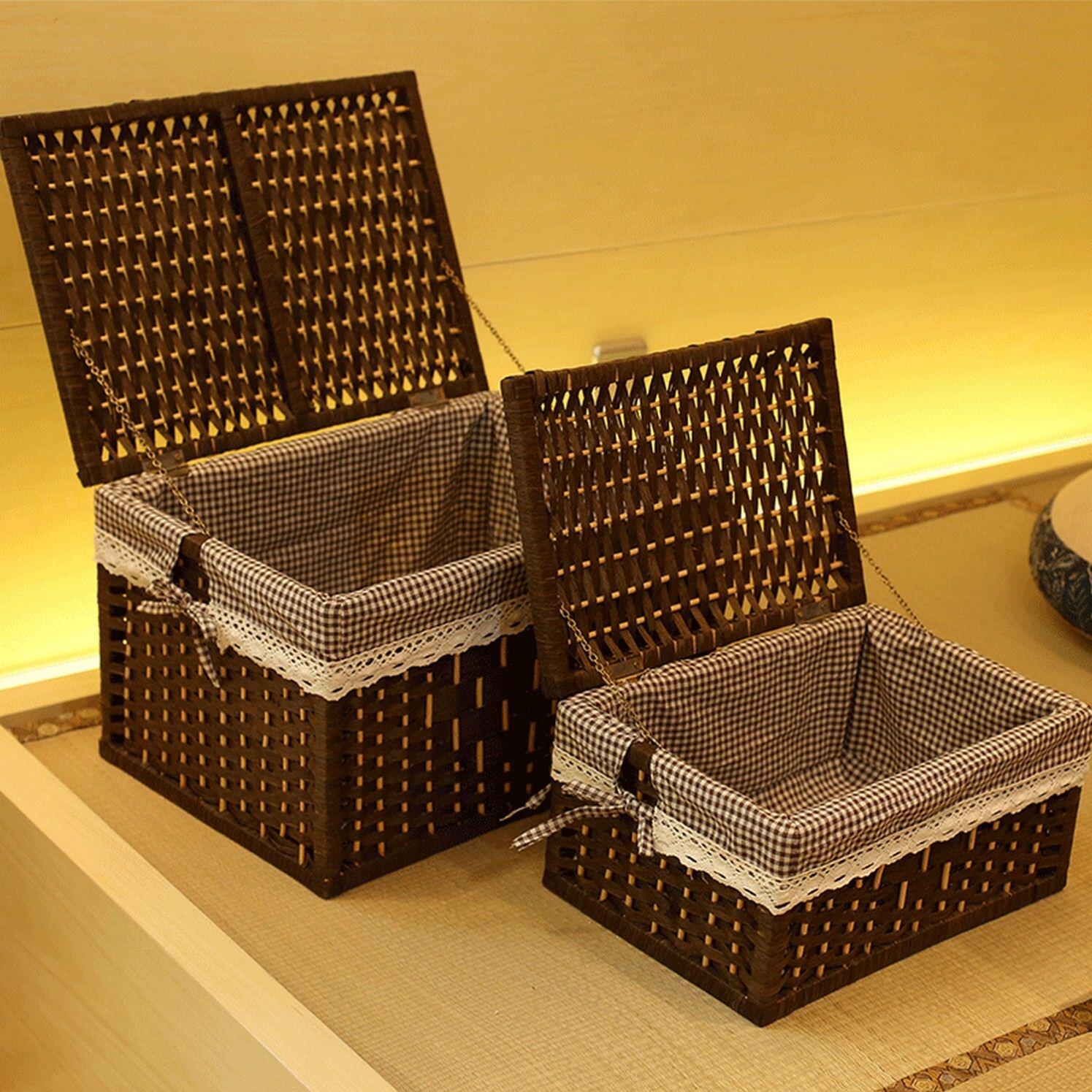 藤编收纳盒有盖衣服收纳箱收纳家用储物盒竹编篮子编织衣物收纳筐